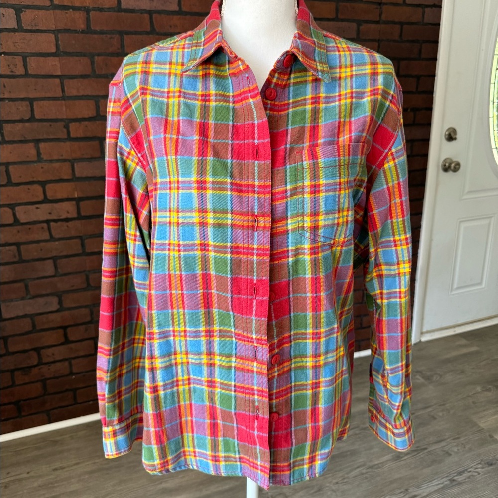 Liz Claiborne‎ Lizwear Plaid Flannel Shirt Women’s M Multicolor 100% Cotton
